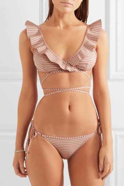 Angelsin Fırfırlı Çizgili Bikini Takım - MS4262