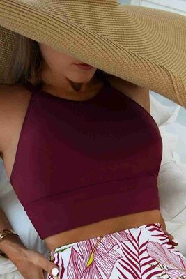 Angelsin Tankini Bikini Üstü Bordo - Thumbnail