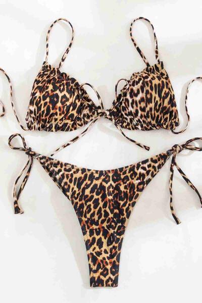 Leopar Desenli Bağlamalı Tasarım Bikini Takımı Çok Renkli - MS4376