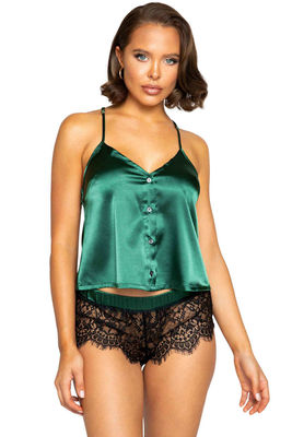 Merry See Lace Satin Short Set Green - MS2311 - Thumbnail