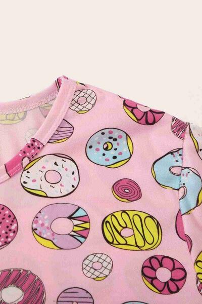 Merry See Kısa Kollu Alt Uzun Donut Baskılı Pijama Takımı Çok Renkli