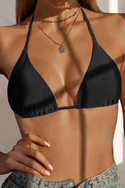 Siyah Boyundan Bağlamalı Üçgen Bikini Üstü - MS43759