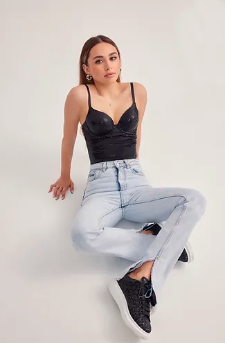 Baskılı Soft Lycralı Crop Top Balenli Push Up