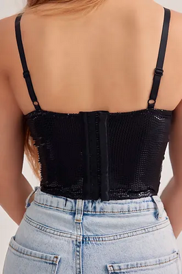 Baskılı Soft Lycralı Crop Top Balenli Push Up - Thumbnail