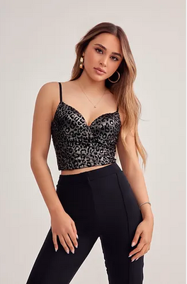 Leopar Baskılı Crop Top Balenli - Thumbnail