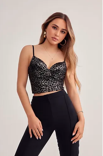 Leopar Baskılı Crop Top Balenli