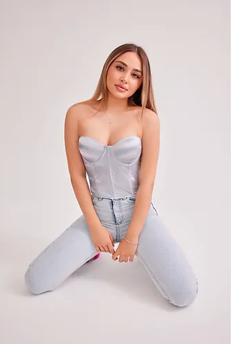 Saten Lycralı Crop Top