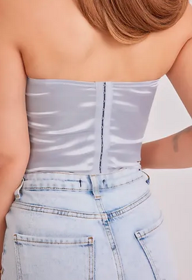 Saten Lycralı Crop Top - Thumbnail