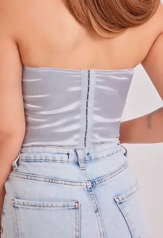 Saten Lycralı Crop Top