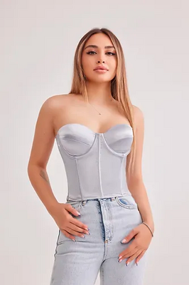 Saten Lycralı Crop Top - Thumbnail