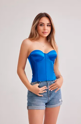 Saten Lycralı Crop Top - Thumbnail